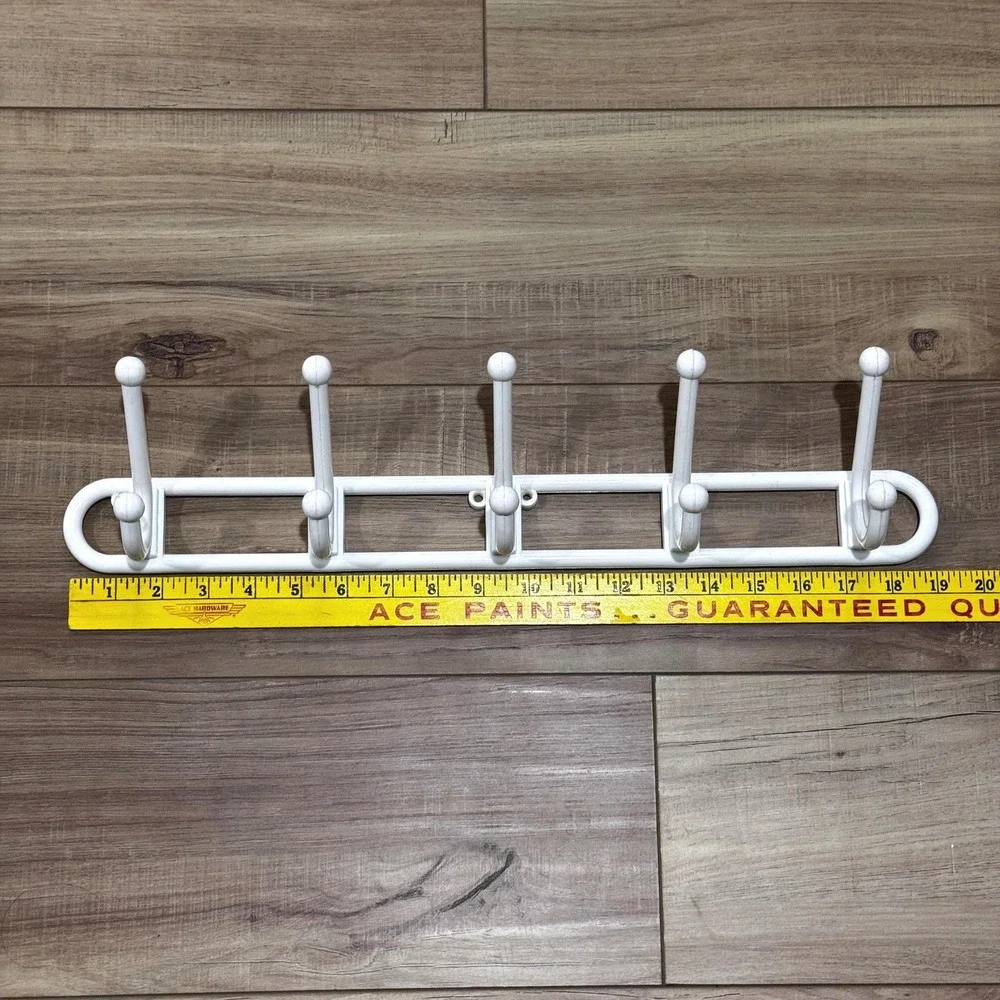 Vintage 1980s Yaffa Basic Line Hook Rack: White Plastic, 5 Double Hooks